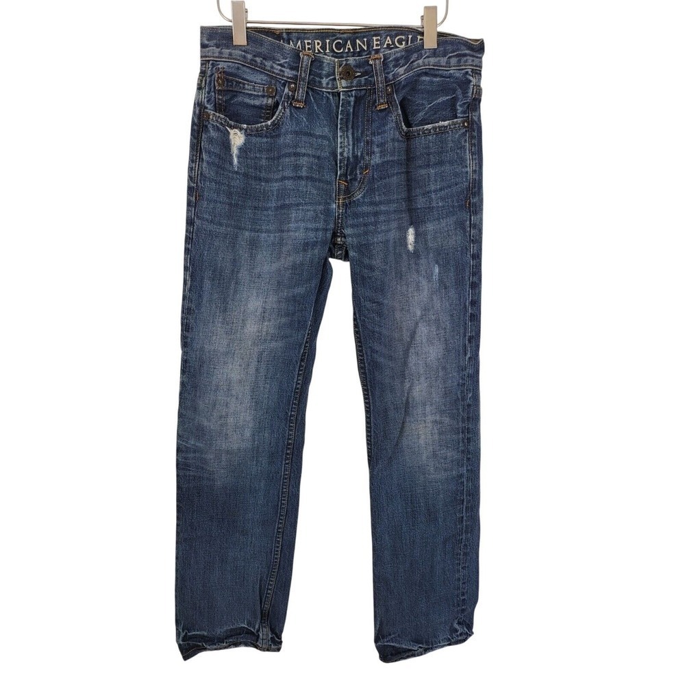 American Eagle Slim Straight Jeans 28/30 Mens High Rise Distressed Medium Wash‎